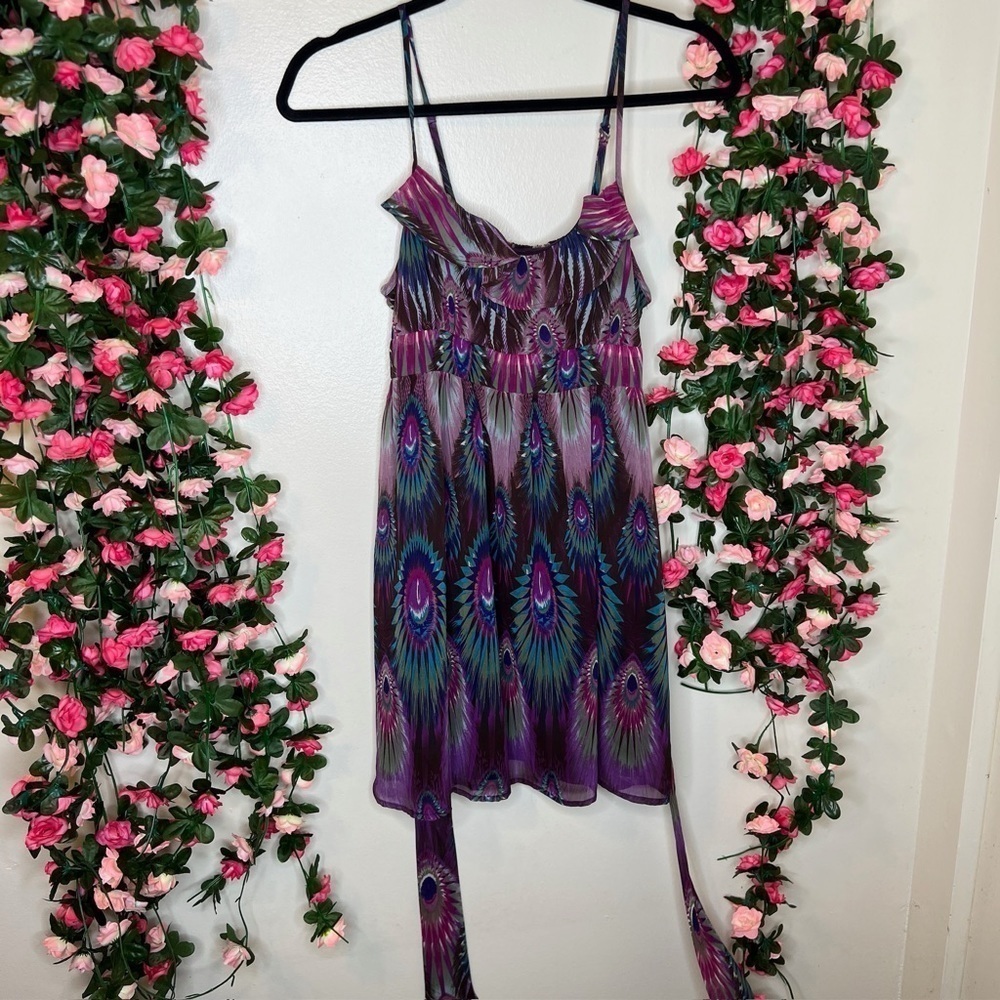 Forever 21 Purple and Blue Peacock Print Blouse